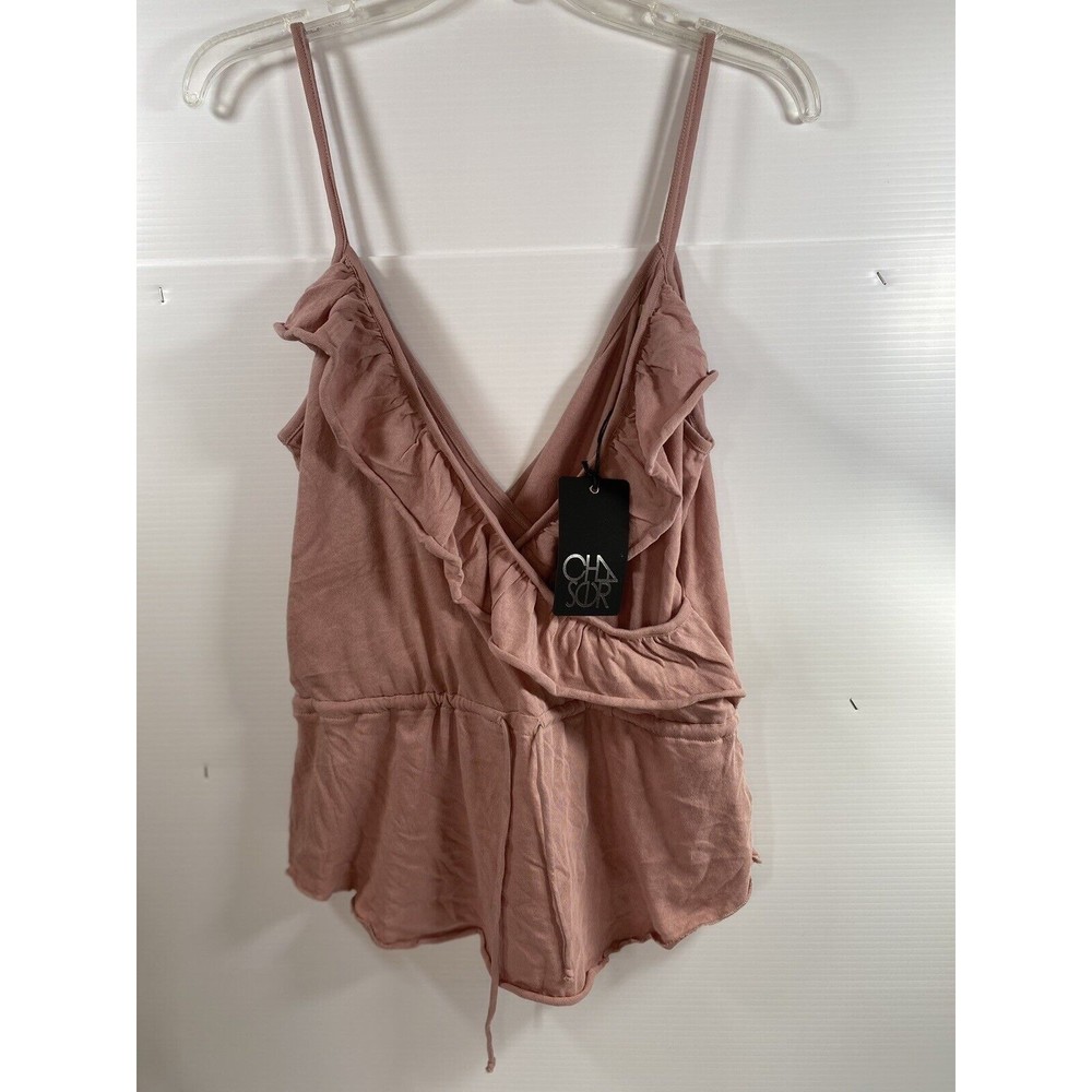 Chaser Womens Rose Pink Ruffle sleeveless Tank Top Shirt Size Medium NWT